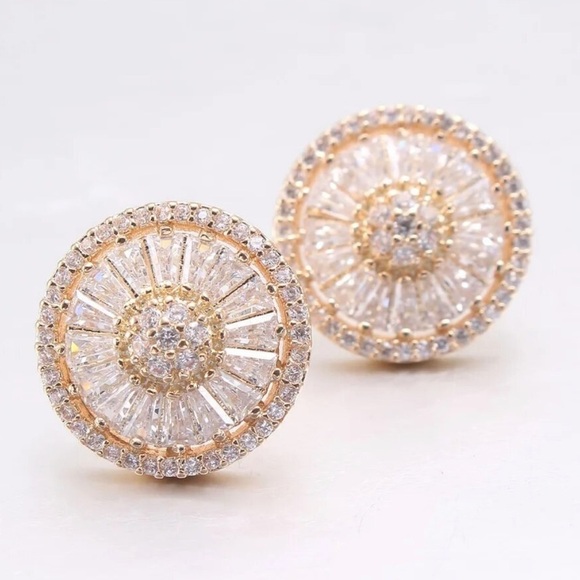 Luxury Cubic Zircon Stud Earrings Women CZ Jewelry Gold Plated Color Round - Picture 4 of 8
